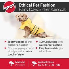 Fashion Pet Rainy Days Slicker - Yellow Dog Rain Jacket With Hood, Reflective Strip for Safety, Leash Hole & Adjustable Velcro Belly Strap, 100% Polyester Water Resistant Pet Raincoat