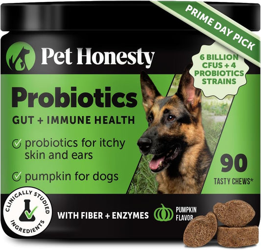 Pet Honesty Probiotics for Dogs, Dog Probiotics for Digestion Support, Digestive Enzymes Promotes Gut Health & Prebiotics for Immunity Health & Itch Relief, (Pumpkin 90 ct)