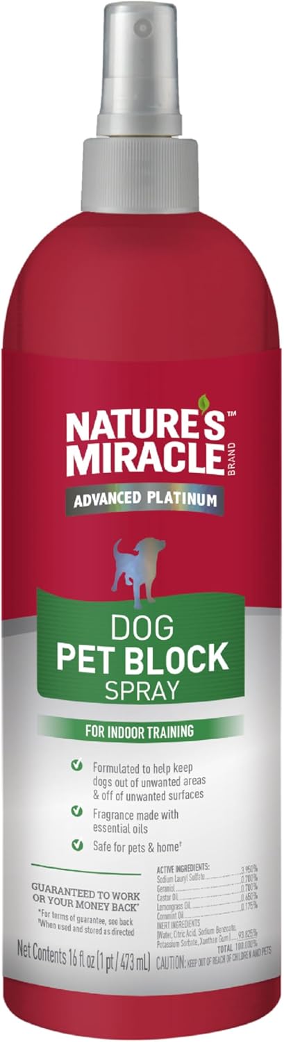 Nature's Miracle Advanced Platinum Dog Pet Block Repellent Spray 16 Fl Oz