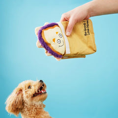 Barkbox 2-in-1 Interactive Plush Puzzle Dog Toys - Squeaky Pet and Puppy Enrichment Toys for Small, Medium, and Large Dogs | Brown Baggin' It PB&J