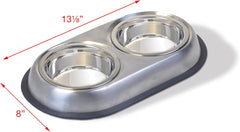 Van Ness Pets Stainless Steel Double Dish Food And Water Bowl For Cats/Small Dogs, Wide No-Tip Base