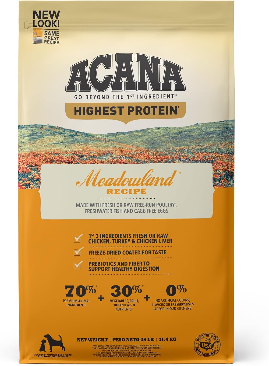 ACANA Highest Protein Dry Dog Food, Meadowland, Chicken and Turkey Recipe