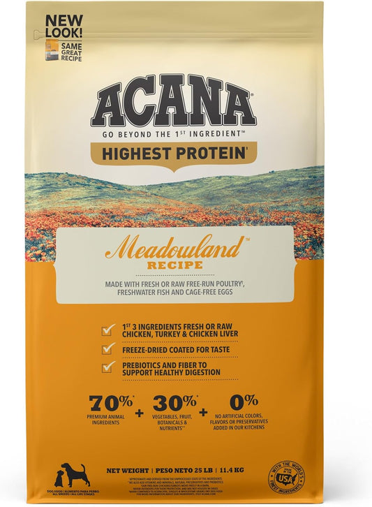 ACANA Highest Protein Dry Dog Food, Meadowland, Chicken and Turkey Recipe
