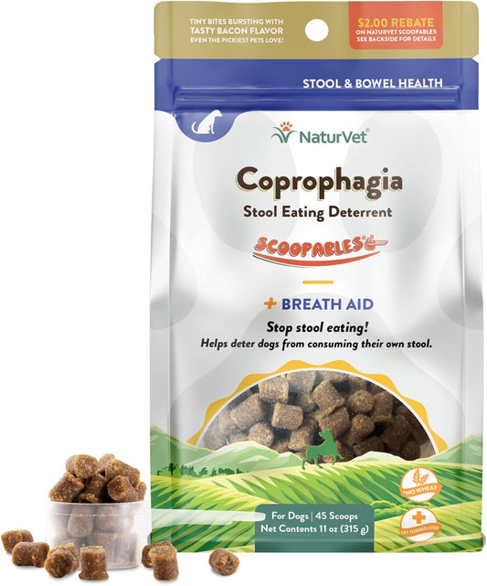NaturVet Scoopables Coprophagia for Dogs - No Poop Eating for Dogs - Stool Eating Deterrent Supplement with Probiotic & Digestive Enzymes - Hickory Smoked Bacon Flavored