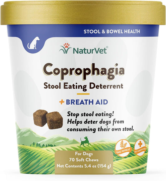 NaturVet – Coprophagia Stool Eating Deterrent Plus Breath Aid – Deters Dogs from Consuming Stool – Enhanced with Breath Freshener, Enzymes & Probiotics – 70 Soft Chews