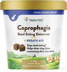 NaturVet – Coprophagia Stool Eating Deterrent Plus Breath Aid – Deters Dogs from Consuming Stool – Enhanced with Breath Freshener, Enzymes & Probiotics – 70 Soft Chews