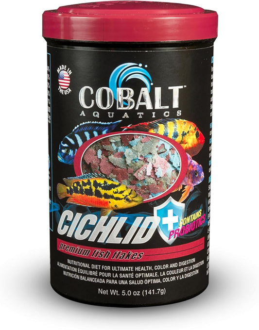 Cobalt Aquatics Cichlid Flakes - Probiotic Formula for Growth, Color & Health - Blue Flakes for Digestive & Immune Support - for Clear Aquariums