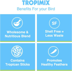 Tropimix Bird Food, Hagen Large Parrot Food with Seeds, Fruit, Nuts, Vegetables, Grains, and Legumes, Enrichment Food, 4 lb Bag