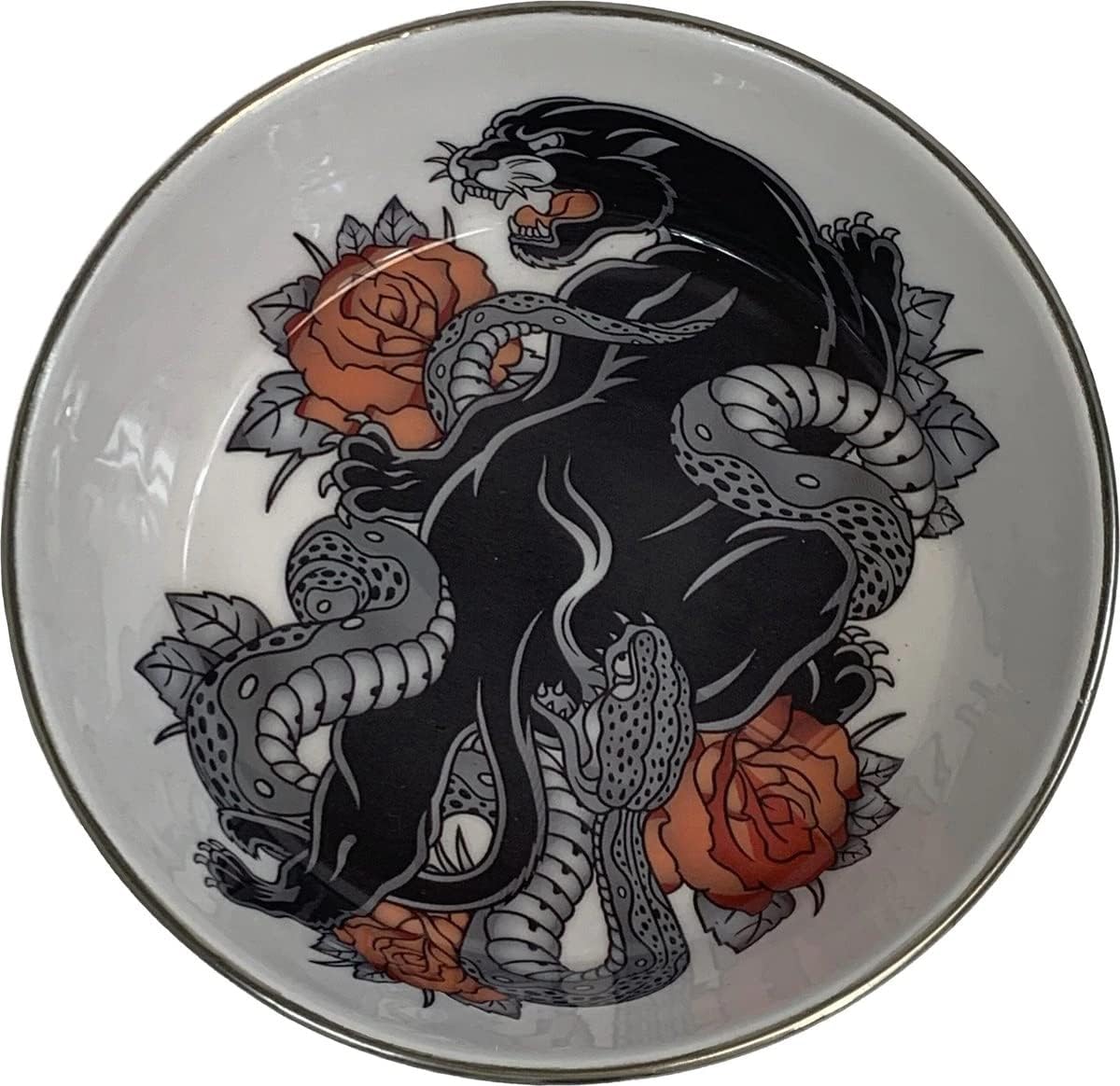 Komodo Panther Design Enamel Coated Stainless Steel Reptile Bowl | Artistic Tattoo Pattern with Rubber Bottom, Small, 5.9 inches, Multi (48593240)