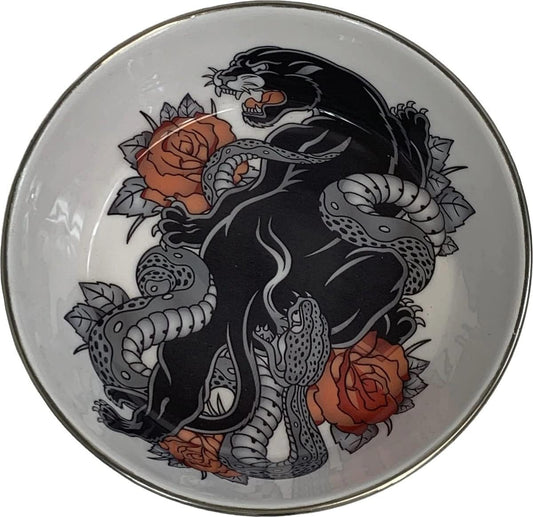 Komodo Panther Design Enamel Coated Stainless Steel Reptile Bowl | Artistic Tattoo Pattern with Rubber Bottom, Small, 5.9 inches, Multi (48593240)