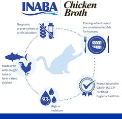 Inaba Chicken Broth, Shredded Chicken & Broth Side Dish/Topper for Cats with Vitamin E, 1.76 Ounce Pouch, 8 Pouches Total, Chicken and Tuna Recipe