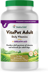 NaturVet VitaPet Adult Daily Vitamins for Dogs With Breath Aid – Includes Full Spectrum of Vitamins, Minerals, Omega-6 Fatty Acids, Parsley – Designed for Dogs Over 1 Year – 60 Ct.