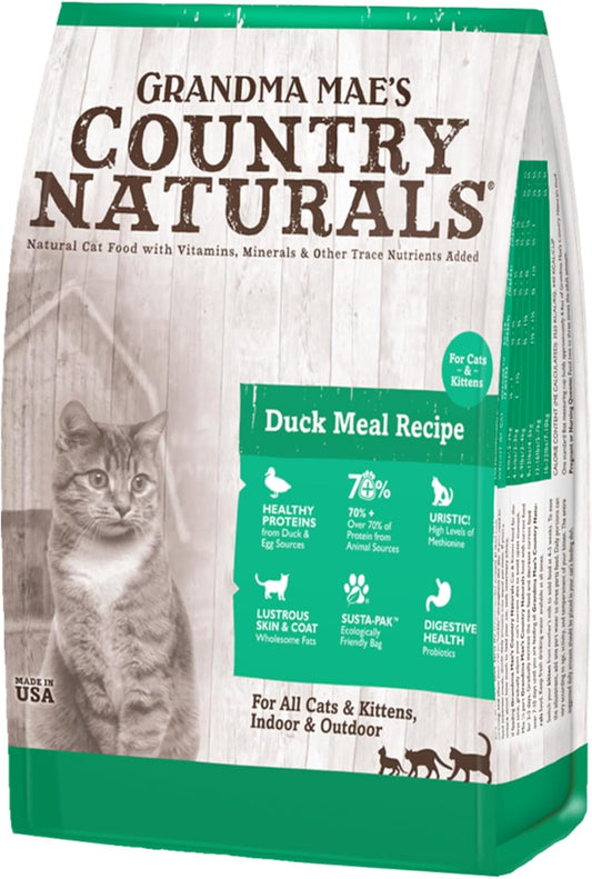 Grandma Mae’s Country Naturals Dry Cat Food, Duck & Brown Rice, Slow Cooked & Nutrient Dense, Made in USA, 12 LB Bag