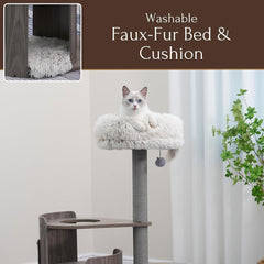 PetPals® Cullen Mid-Century 4-Level Cat Tower with Laminated Wood Frame, Recycled Paper Rope Scratching Posts, Sisal Mat, Soothing Massager, Sustainable Cat Furniture(Taupe)