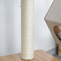 Petpals 44" High 5 Level Minimalist Large Cat Tower with Wooden Condo and Platforms, Natural Sisal Scratching Posts, Playful Toys,for Adult Cats (Beige)