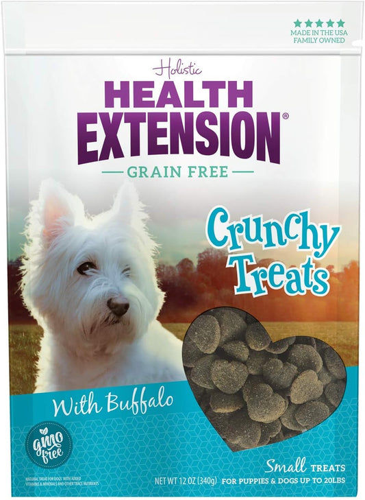 Health Extension Heart-Shaped Crunchy Biscuits, 12oz 1 EA (340g) – Buffalo Recipe, GMO-Free Dog Training Treats for Small Breeds, Added Vitamins & Minerals