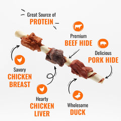 Good ‘n’ Fun Triple Flavor Kabobs Chews for All Dogs, 18 Count, Treat Your Dog to Chews Made from Beef Hide, Real Chicken, Pork Hide, Duck and Chicken Liver