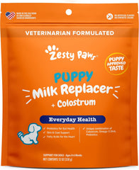 Zesty Paws Puppy Milk Replacer + Colostrum - Milk Replacement Supplement Powder for Puppies & Senior Dogs - Omega 3 DHA, Prebiotics & Probiotics for Dogs - for Skin, Coat, Heart & Gut Health - 12 oz