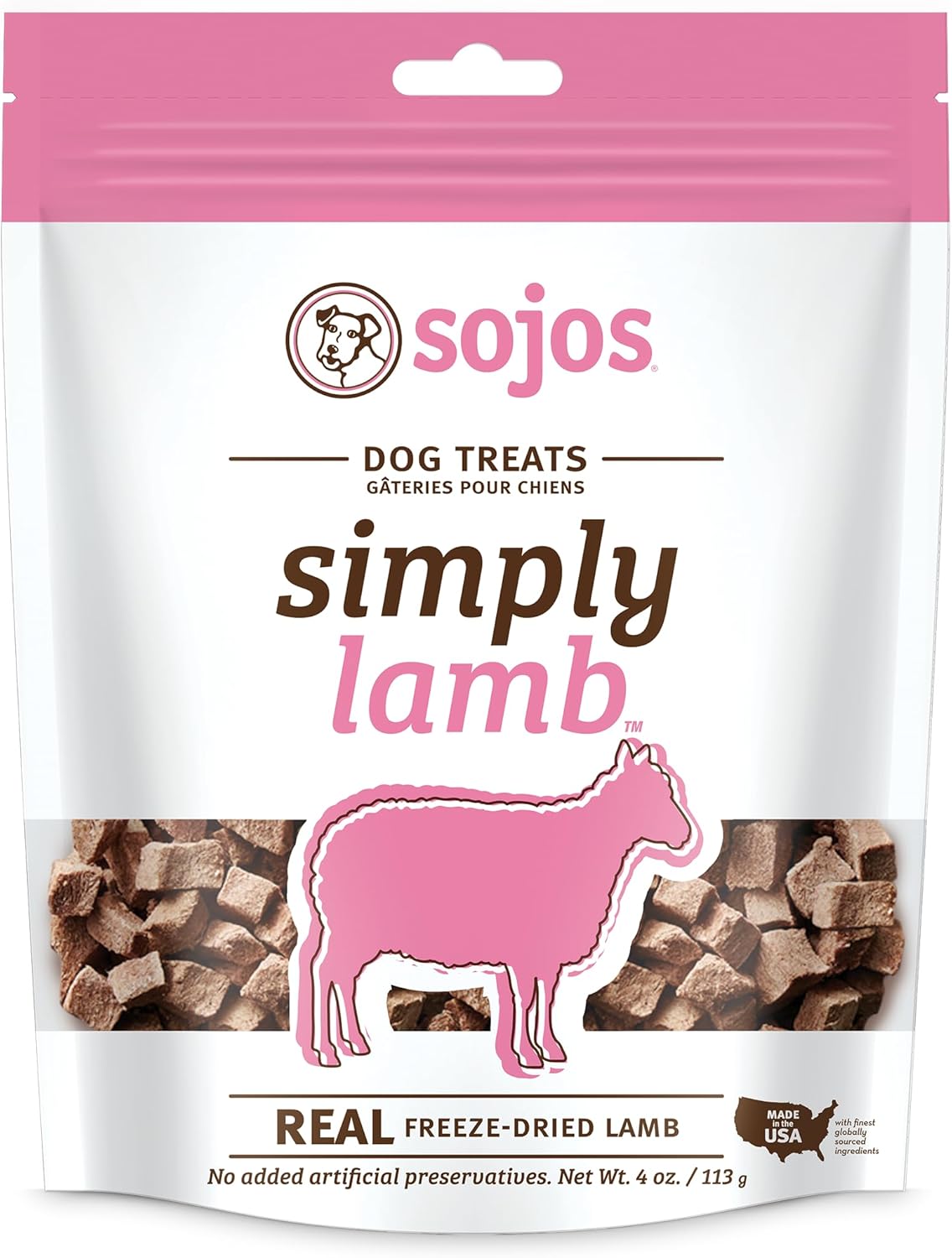 Sojos Natural Pet Food Simply Lamb Dog Treats, 4 Ounces Each, 100 Percent Raw Freeze-Dried Meat