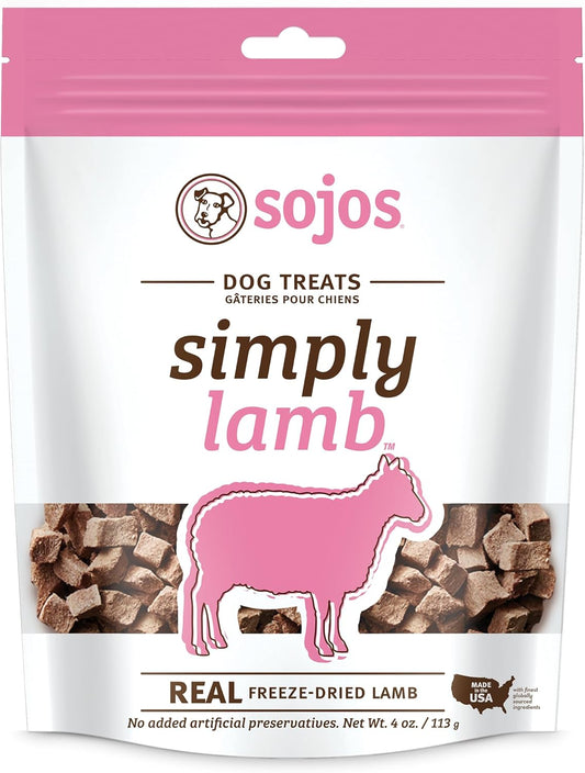 Sojos Natural Pet Food Simply Lamb Dog Treats, 4 Ounces Each, 100 Percent Raw Freeze-Dried Meat