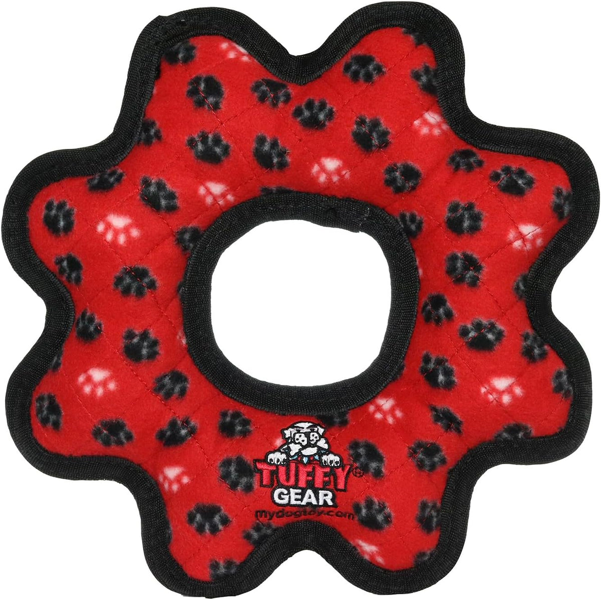 TUFFY- World's Tuffest Soft Dog Toy- Ultimate Gear Ring - Red Paw-Squeakers - Multiple Layers. Made Durable, Strong & Tough.Interactive Play (Tug,Toss & Fetch).Machine Washable & Floats.