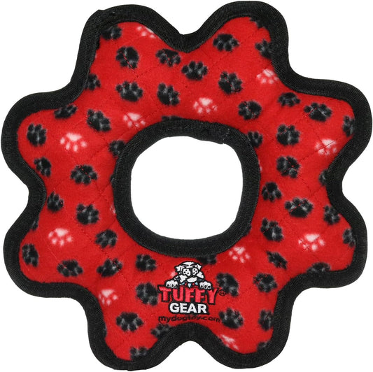 TUFFY- World's Tuffest Soft Dog Toy- Ultimate Gear Ring - Red Paw-Squeakers - Multiple Layers. Made Durable, Strong & Tough.Interactive Play (Tug,Toss & Fetch).Machine Washable & Floats.