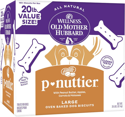 Old Mother Hubbard Wellness P-Nuttier Dog Biscuits, Natural, Training Treats, Peanut Butter Flavor, Large Size, (20 Pound Box)