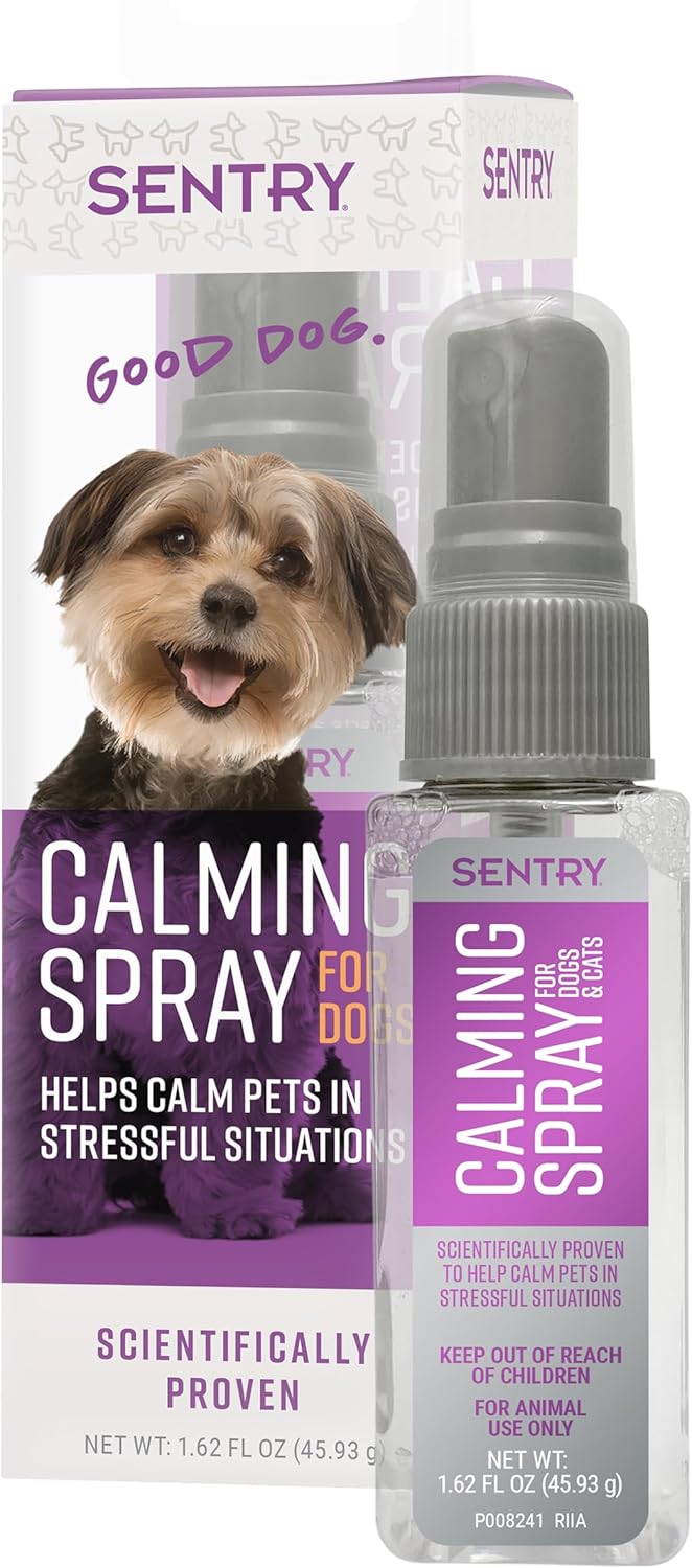 SENTRY PET Care Sentry Calming Spray for Dogs, Uses Pheromones to Reduce Stress, Easy Spray Application, Helps Dogs with Separation, Travel, Loud Noises, and Anxiety, Packaging May Vary