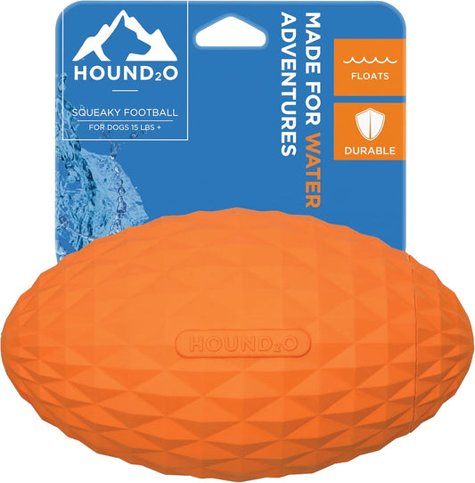Hound2O Outdoor Dog Toys | Squeaky Football for Dogs, Bright Orange | Durable Toy That Floats for Water Adventures | Interactive Ball for Dogs Made from Non-Toxic Materials