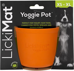 LICKIMAT Yoggie Pot - Distraction, Fun and Enrichment. Long Lasting Rubber Licking Treat Dispenser for All Dog Sizes and Slow Feeder for Small Dogs - Orange
