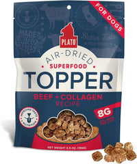 PLATO Pet Treats Dog Food Toppers - Air-Dried Dog Food Toppers for Dry Food - with Collagen to Support Skin and Coat Health - Beef and Collagen Recipe
