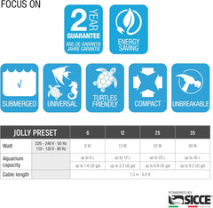 Sicce 6W Jolly Preset Small Submersible Aquarium Heater, Constant Temperature, Betta Fish Tank Heater Set to 77℉ for 1-2 Gallons Freshwater & Saltwater Tanks