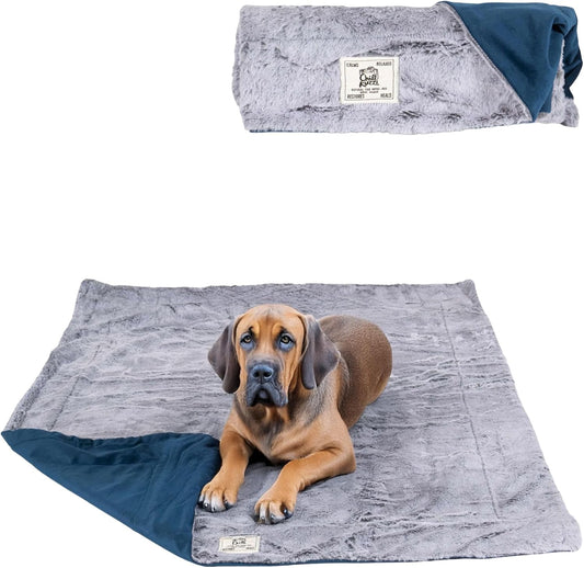 Dog Gone Smart Chilli Kuzzi FIR Blanket - Velvet Velboa and Tipped PV Plush - Ultra-Soft Dog Blanket with Far Infrared Technology - Calms, Relaxes and Heals - Suitable for Every Dog - Slate Blue