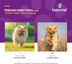NaturVet – VitaPet Puppy Daily Vitamins for Dogs – Plus Breath Aid – Specifically Formulated to Provide Puppies with Essential Vitamins, Minerals, Amino Acids & Fatty Acids (70 Soft Chews)