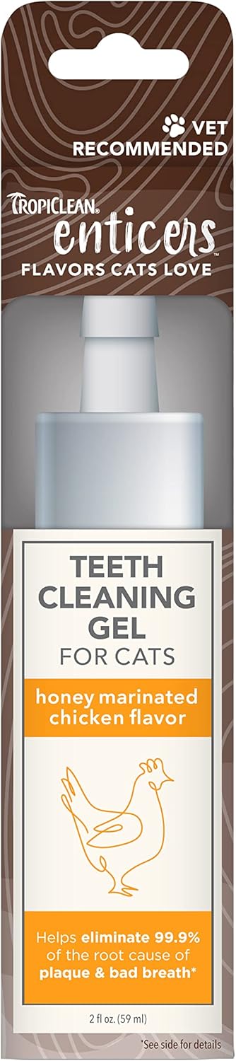 TropiClean Enticers Cat Teeth Cleaning Treat Gel | Honey Chicken Flavored Cat Toothpaste Alternative |
