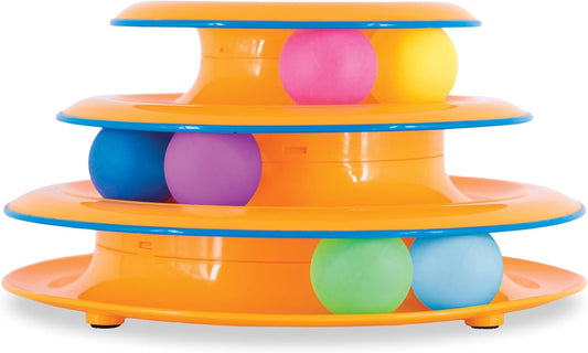 Petstages Catstages Tower of Tracks 3-Level Cat Track Toy with 6 Balls, Interactive Toy for Indoor Cats, Orange