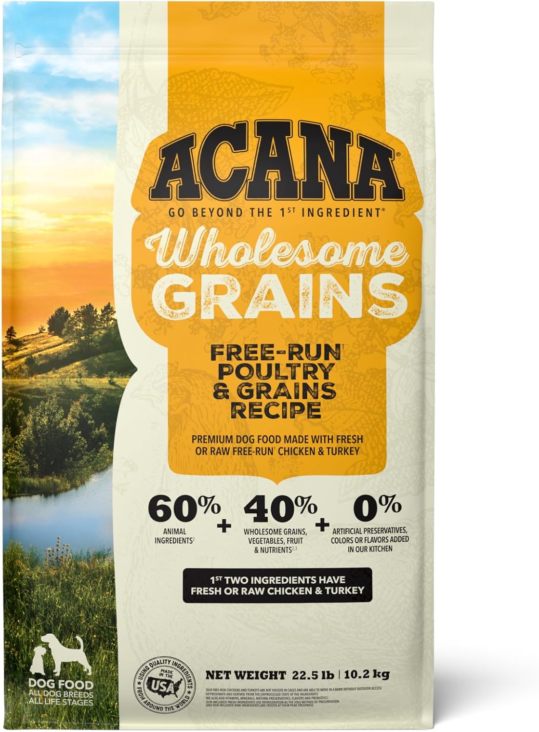 ACANA Wholesome Grains Dry Dog Food, Free-Run Poultry, Real Chicken & Turkey and Eggs Dog Food Recip