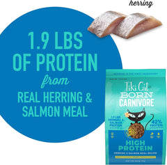 Tiki Cat Born Carnivore High Protein, Herring & Salmon Meal, Grain-Free Baked Kibble to Maximize Nutrients, Dry Cat Food