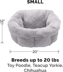 Furhaven 20" Round Self-Warming Pet Bed for Indoor Cats & Small Dogs, 100% Washable, For Pets Up to 20 lbs - Hi Lo Plush Luxe Faux Fur Cuddler - Gray, Small
