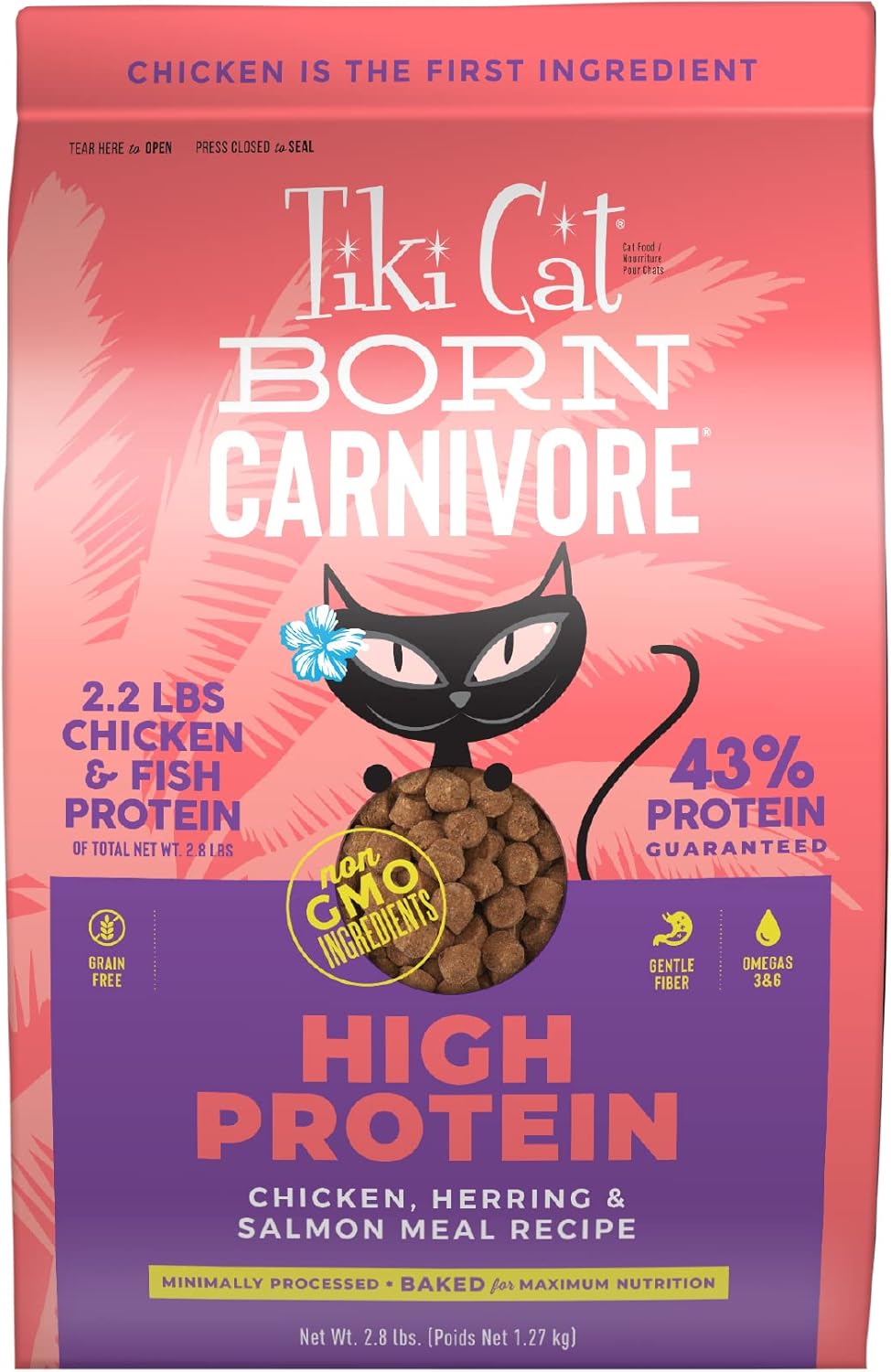 Tiki Cat Born Carnivore High Protein, Chicken, Herring & Salmon Meal, Grain-Free Baked Kibble to Maximize Nutrients, Dry Cat Food