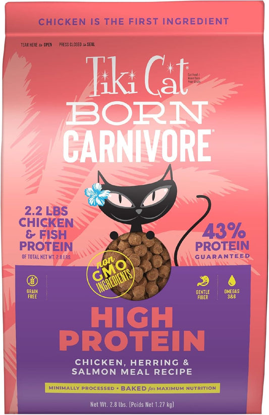 Tiki Cat Born Carnivore High Protein, Chicken, Herring & Salmon Meal, Grain-Free Baked Kibble to Maximize Nutrients, Dry Cat Food