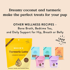 Bocce's Bakery Oven Baked Turmeric Latte Treats for Dogs, Wheat-Free Everyday Dog Treats, Made with Real Ingredients, Baked in The USA, All-Natural Biscuits, Coconut, Vanilla, & Turmeric, 5 oz