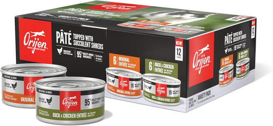 ORIJEN Premium Pate Variety Pack: Original Recipe (6) + Duck & Chicken Recipe (6), 3oz