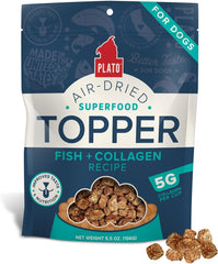 PLATO Pet Treats Dog Food Toppers - Air-Dried Dog Food Toppers for Dry Food - with Collagen to Support Skin and Coat Health - Fish and Collagen Recipe