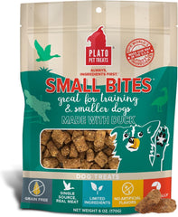 Plato Pet Treats Air Dried Small Bites Dog Treats, Natural Bite Sized Real Meat & Duck, Grain Free & High Protein, Made in the USA