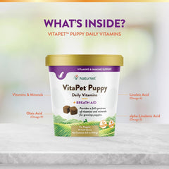 NaturVet – VitaPet Puppy Daily Vitamins for Dogs – Plus Breath Aid – Specifically Formulated to Provide Puppies with Essential Vitamins, Minerals, Amino Acids & Fatty Acids (70 Soft Chews)