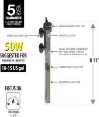 Sicce Scuba Aquarium Fish Tank Heater Preset at 77℉ for Up to 60 Gallons Submersible for Marine Saltwater and Freshwater | Run Dry Protection