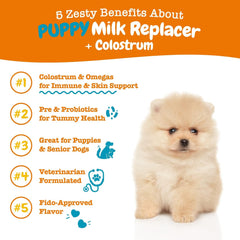 Zesty Paws Puppy Milk Replacer + Colostrum - Milk Replacement Supplement Powder for Puppies & Senior Dogs - Omega 3 DHA, Prebiotics & Probiotics for Dogs - for Skin, Coat, Heart & Gut Health - 12 oz