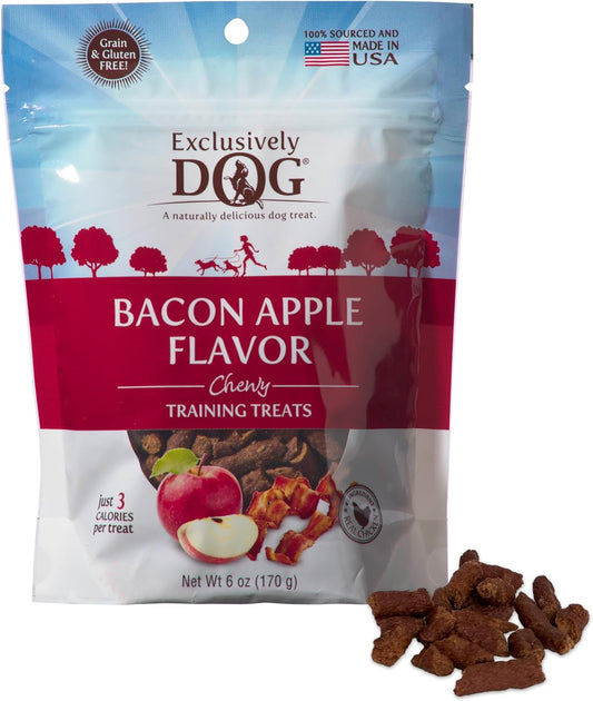 Exclusively Dog Chewy Training Treats Bacon Apple Flavor Grain Free Gluten Free, Made in The USA, 6 oz.