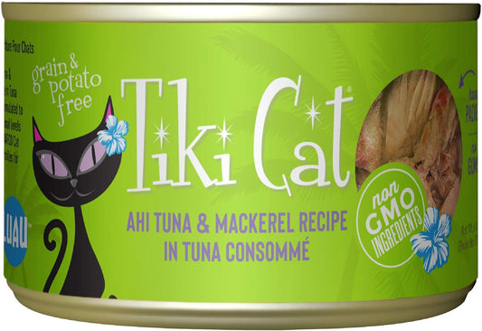 Tiki Cat Luau Shredded Meat, Ahi Tuna & Mackerel Recipe in Tuna Consumme, Grain-Free Balanced Nutrition Wet Canned Cat Food, For All Life Stages,